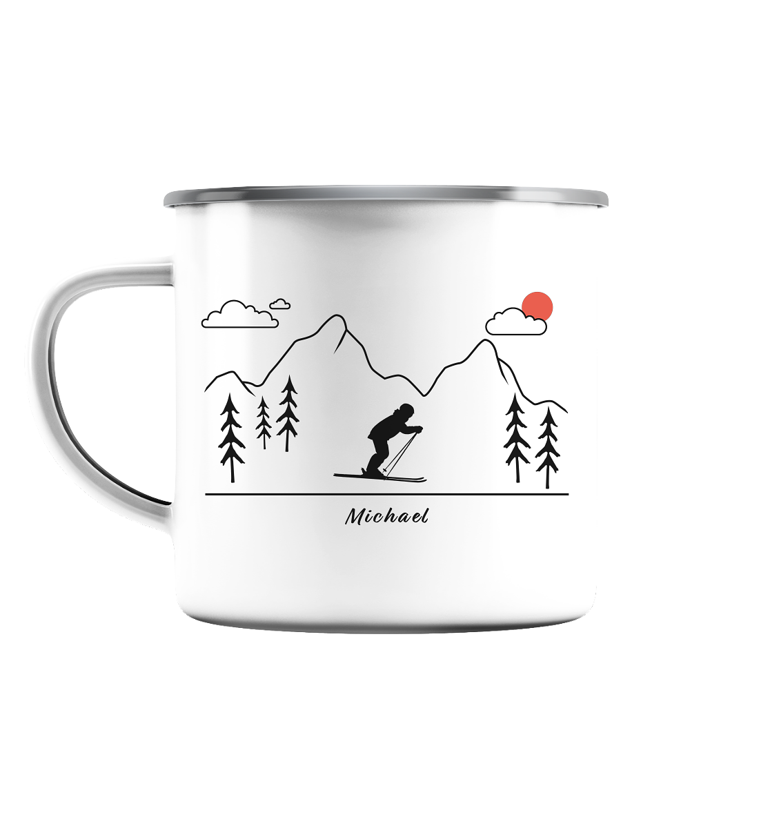 Emaille-Tasse "Skifahrer" | Personalisierbar |