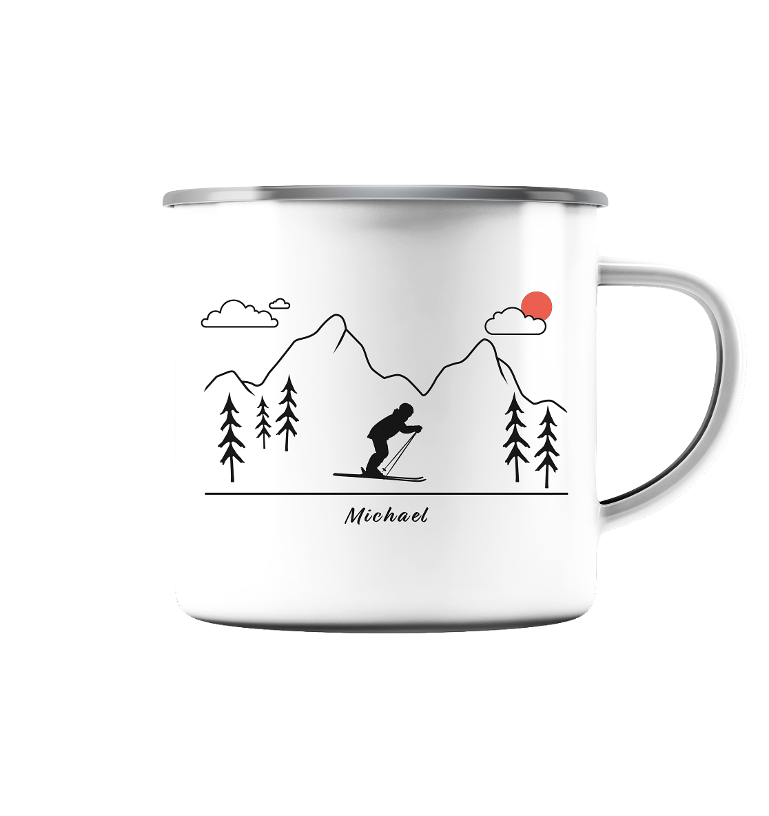 Emaille-Tasse "Skifahrer" | Personalisierbar |