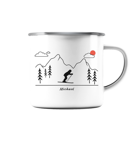 Emaille-Tasse "Skifahrer" | Personalisierbar |